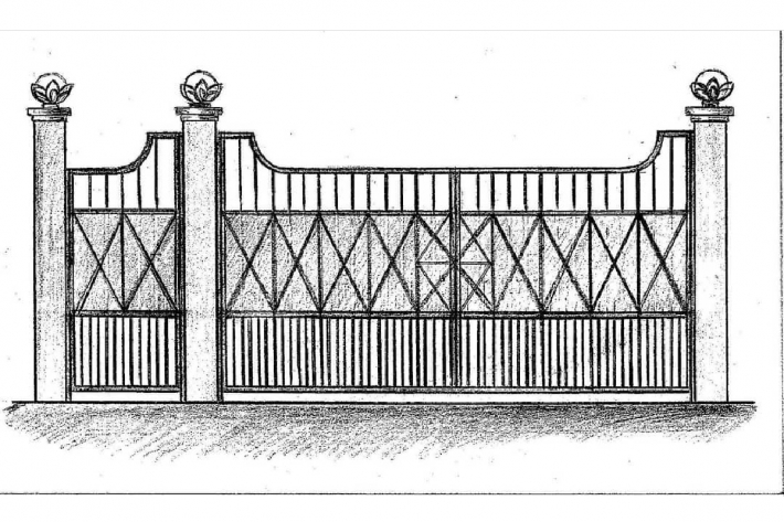 Проект кованых ворот с деревом