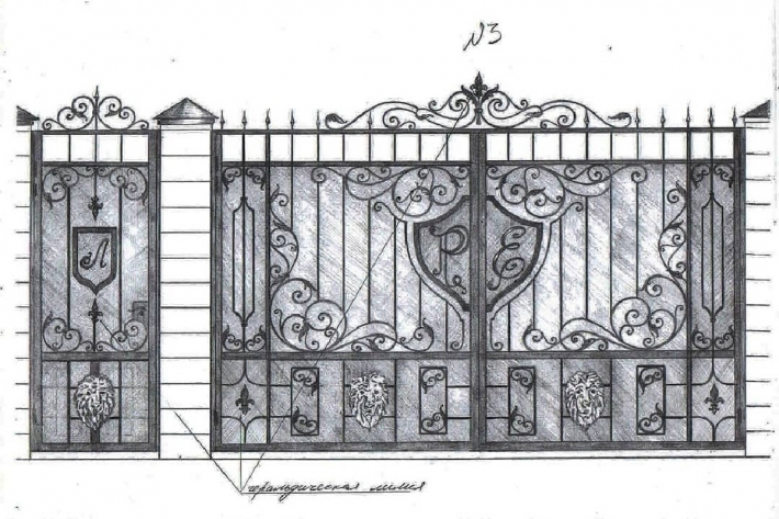 Чертеж кованых откатных ворот с калиткой