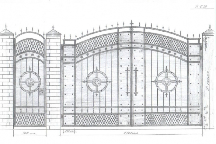 Кованые ворота под старину эскиз