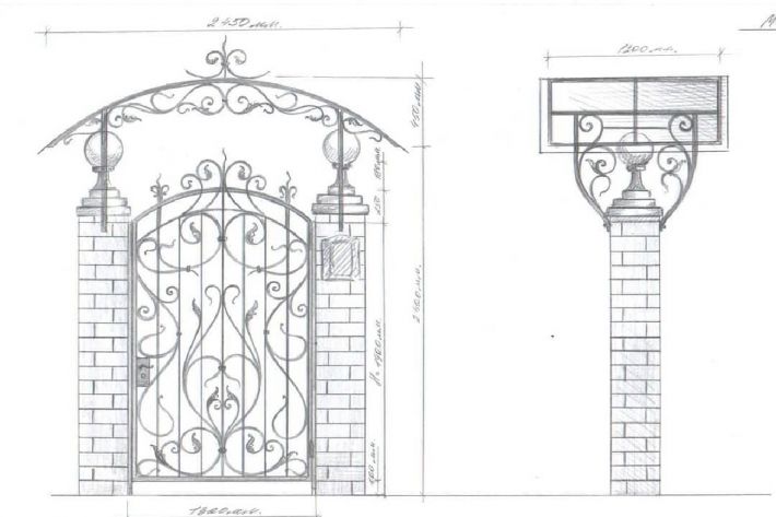 Проект кованой калитки частного дома