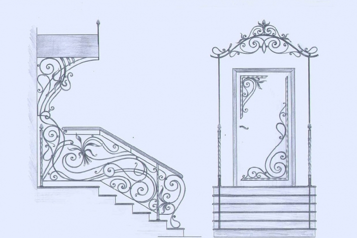 Кованый козырек над крыльцом эскиз